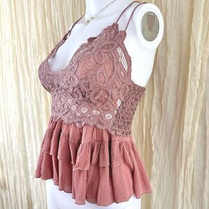 New Free People Adella Lace Cami Dusty‎ Mauve Medium